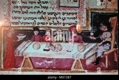 . Inglese: questa è una foto di una mostra presso il Museo della diaspora, Tel Aviv - en:Beit Hatefutsot . 8 agosto 2011. Joel Ben Simeone 318 Joel ben Simeone haggada 1 Foto Stock