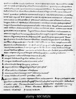 . Inglese: Seneca il giovane, Apocolocyntosis in ms. San Gallo, Stiftsbibliothek, 569, p. 251. Deutsch: Seneca, Apocolocyntosis, in der Handschrift San Gallo, Stiftsbibliothek, 569, Seite 251. Ix secolo. Seneca il giovane 551 Seneca il giovane, Apocolocyntosis, San Gallo, 569 Foto Stock