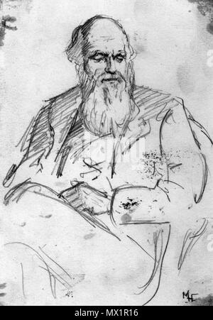 . Inglese: uno schizzo a matita di Charles Darwin 7 1/8 in. x 4 7/8 in. (181 mm x 124 mm) . 1878. Marion Collier (née Huxley) (1859-1887) 154 Charles Darwin sketch da Marion Collier, 1878 Foto Stock