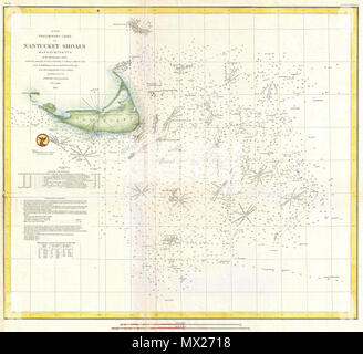 . (A n. 11) Diagramma preliminare di Nantucket Shoals Massachusetts. Inglese: questa bella e importante mare grafico o la mappa mostra le acque che immediatamente circondano l'isola di Nantucket, Massachusetts, compresi Davis' Shoal, Old South Shoal e altri. Raro, altamente significativa e spesso underappreciated, questa mappa 1854 rivela una tappa importante per la creazione di grafici delle barene off Nantucket. Anche se le acque imprevedibili off Nantucket sono state a lungo una nemesi di navi a vela sulle importanti di Londra - New York i percorsi di spedizione, non erano mai stati adeguatamente inseriti. Le dure condizioni, ho Foto Stock