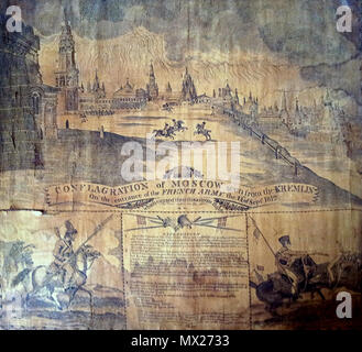 . Inglese: Bandana commemorativa : la masterizzazione di Mosca (1812) stampato in Inghilterra - 'conflagrazione di Mosca visto dal Cremlino, sull'entrata dell'esercito francese, il 14 settembre 1812' . 10 agosto 2013, 11:02:48. Sconosciuto 106 la masterizzazione di Mosca 1812 - Bandana 01 Foto Stock