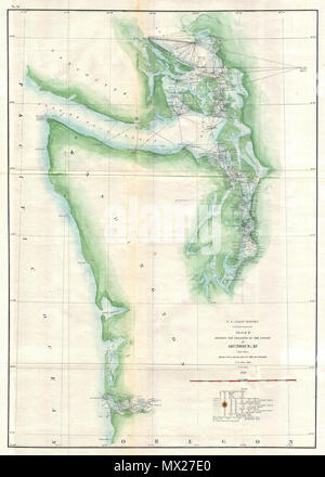 . Schizzo K che mostra il progresso del sondaggio nella sezione n. XI (foglio superiore) da Tillamook Bay al confine. Inglese: un delicato e colorate a mano 1859 noi sondaggio costiera mappa o tabella di triangolazione dello Stato di Washington da Tillamook testa a Vancouver Island, compresi Juan De Fuca Strait di Puget Sound, Olympia, e a Seattle, con numerose linee di triangolazione. Prodotte sotto la supervisione di A. D. Bache, uno dei più influenti dirigenti del U. S. Coast sondaggio. . 1859 (datato) 9 1859 U.S. Sondaggio sulla costa Mappa di Puget Sound e costa di Washington - Geographicus - PugetSound-uscs-1859 Foto Stock