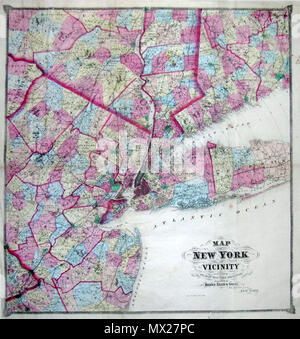 . Mappa di New York e dintorni. Inglese: una scarsità di formato grande mappa di New York e di prossimità includono parti del nord del New Jersey, Long Island e Westchester. Singole strade e persino di Central Park sono indicate, se non specificamente etichettati. . 1867 9 1867 birre mappa di New York City e in prossimità di ( Westchester, Long Island, Newark, Bergen ) - Geographicus - NewYorkArea-birre-1867 Foto Stock