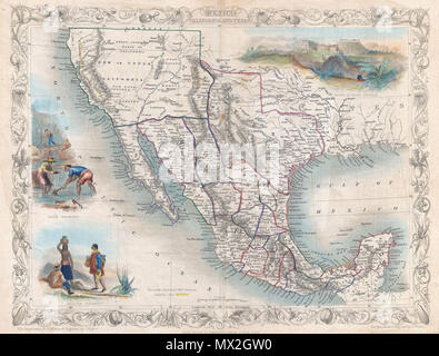 . Messico. Inglese: un esempio eccezionale di John Tallis e John Rapkin è altamente desiderabile 1851 Mappa del Messico, Texas e la parte superiore della California. In questa sede il Texas è rappresentato nella sua massima estensione inclusi sia Santa Fe e un'estensione settentrionale che racchiude il verde delle montagne. Disegnato con l'altezza della California Gold Rush, questa mappa risponde all'interesse internazionale nella regione evidenziando i campi di oro nel Sacramento e San Joaquin Valley. La "grande carovana rotta" utilizzato dai carri coperti durante l'espansione a ovest è anche osservato. Tallis e Rapkin erroneamente combinano una grande sale Foto Stock