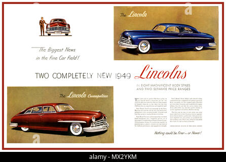 1949 Vintage di lusso Lincoln auto americane poster pubblicitario di annunci per il Lincoln e la cosmopolita Lincoln automobile automobile " la più grande novità nel fine campo auto' Foto Stock