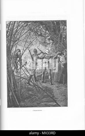 . Français : 'L'orang-outang', rotocalco d'onu dessin de Louis Tinayre pour le roman de Paul d'Ivoi "Triplex Corsaire' (1898). Illustrazione figurant dans la seconde partie du Roman, au chapitre 5. 8 febbraio 2014, 13:07:14. Louis Tinayre 303 Ivoi-CorsaireTriplex-Partie2-Chap5-illus-Lorangoutang Foto Stock