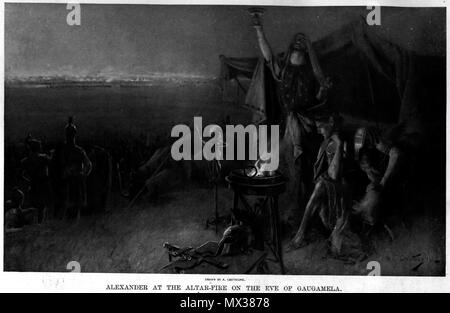 . Alexander vecchi disegni . 1898. Andre Castaigne - Morto 1930 35 Alexander all altare il fuoco alla vigilia della battaglia di Gaugamela di Andre Castaigne (1898-1899) Foto Stock