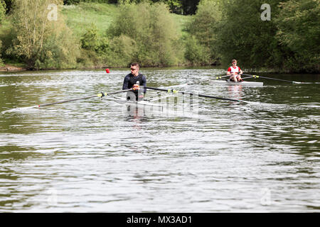 Una delle (25) immagini in questo set correlato alla regata di Shrewsbury 2018, una manifestazione che si svolge annualmente sul fiume Severn a Shrewsbury, Shropshire, Inghilterra. Foto Stock