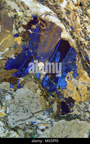 Gneiss rock.rocce metamorfiche.La Costa Brava.Gerona.Spagna.microscopio petrografica Foto Stock