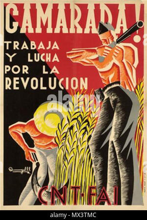 . Français : Affiche de propagande anarchiste de la CNT-FAI pendant la guerre civile espagnole. 1 gennaio 1936. CNT-FAI 29 Affiche CNT-FAI guerre civile d'Espagne Foto Stock