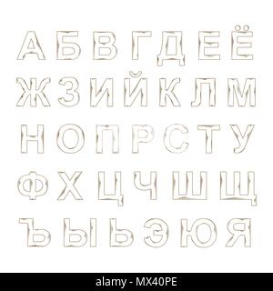 Alfabeto russo mano disegnare doodle set isolato su uno sfondo bianco Illustrazione Vettoriale