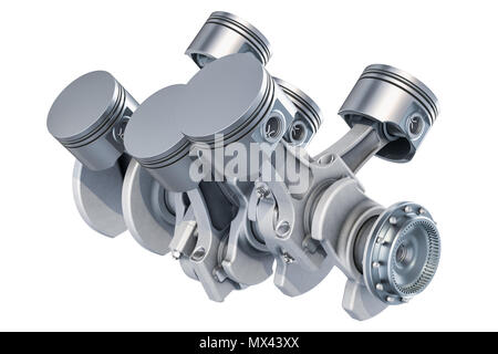 Motore V6 pistoni, 3D rendering isolati su sfondo bianco Foto Stock