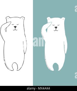 Orso polare clip art colore carattere texture disegno elemento illustrazione iceberg oceano mare vita wildlife divertente faccia sorridere inverno mani sul backgr bianco Illustrazione Vettoriale