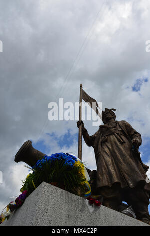 Monumento a Ivan Sirko, ucraino cosacco coshoviy (comandante dell esercito) in Kharkiv, Ucraina Foto Stock