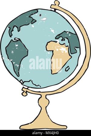 Globo illustrazione vettoriale disegno elemento vintage colore mappe di terra verde giallo cartografo scuola geometrica inventoryl globe istruzione sul retro bianco Illustrazione Vettoriale