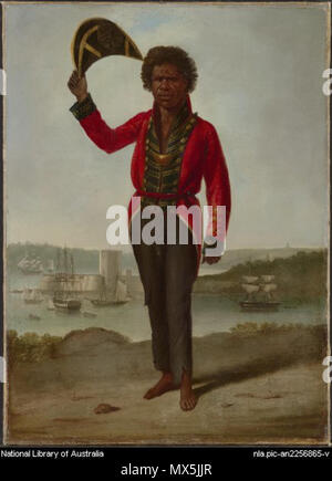 . Ritratto di Bungaree, nativo del Nuovo Galles del Sud, con il Fort Macquarie, Sydney Harbour, in background, olio su tela . 1826. Augustus Earle (1793-1838) nomi alternativi Augusto Earl Descrizione pittore inglese British artista Data di nascita e morte 1 Giugno 1793 10 dicembre 1838 Luogo di nascita e morte Londra London Authority control : Q663092 VIAF: 23050441 ISNI: 0000 0000 6681 0146 ULAN: 500012341 LCCN: N81018129 GND: 123476240 WorldCat 64 Augustus Earle Ritratto di Bungaree Foto Stock