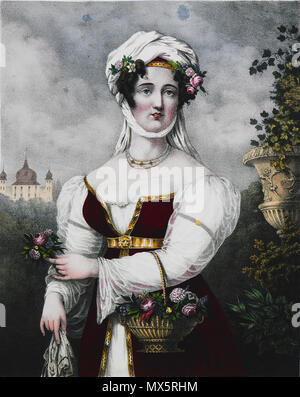 . Incisione di Laskarina Bouboulina, eroina della guerra greca di indipendenza . 1827. Friedel 94 Bouboulina Friedel incisione 1827 Foto Stock