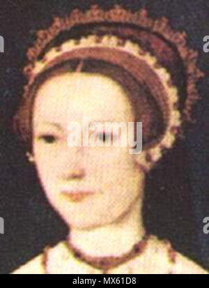 . Katherine Parr . Inglese: immagine ritagliata di Catherine Parr (1512-1548), ultimo e la sesta moglie di Enrico VIII d'Inghilterra. Originariamente pensato per essere Lady Jane grigio. . Circa 1545. Maestro Giovanni (floruit 1544-1545) 119 Catherine Parr 1 Foto Stock