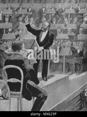 . Français : Charles Lamoureux (1834-1899). "Aux concerti d'hiver, M. Lamoureux à figlio pupitre de chef d'orchestre." inglese: direttore francese Charles Lamoureux (1834-1899). 'M. P. LAMOUREUX sul podio al winter concerti." . Xix secolo. Unattributed. Pubblicato in L'illustré moderne. 124 Charles Lamoureux aux concerti d'hiver Foto Stock