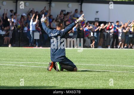 Bracknell, Regno Unito. 3 Giugno 2018: Bracknell, Regno Unito - Karpatalya v Tibet nell'CONIFA 2018 Football World Cup a Bracknell Town FC. Karpatalya ha vinto 5-1. Credito: Andrew Spiers/Alamy Live News Foto Stock