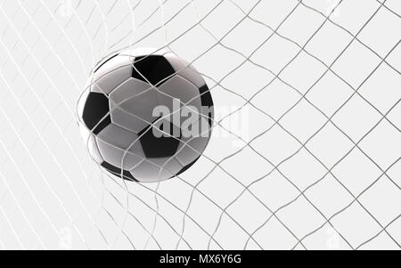 Soccer obiettivo. Pallone da calcio nel calcio net rendering 3D Foto Stock