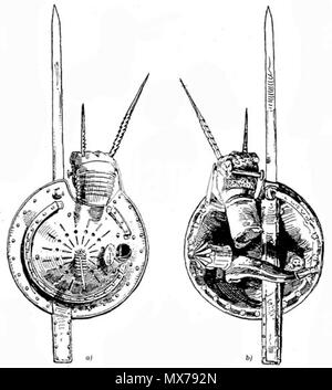 . Inglese: Tipo di scudo, illustrazione di un libro "Handbuch der Waffenkunde. Das Waffenwesen in circuizione historischen Entwicklung vom Beginn des Mittelalters bis zum Ende des 18. Jahrhunderts' da Wendelin Boeheim, Lipsia, 1890 . 1890. Sconosciuto Laternenschild 360 01 Foto Stock