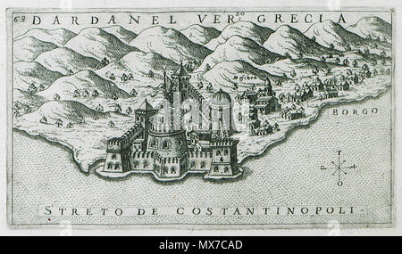 . Inglese: Giuseppe Rosaccio. Viaggio da Venezia a Costantinopoli : per mare e per terra & insieme quello di Terra Santa, Venezia, Giacomo Franco, 1598 . 1598. Giuseppe Rosaccio (1530-1620) Descrizione geografo italiano medico e data di nascita e morte 1530 1620 competente controllo : Q16116881 VIAF: ISNI 92131: 0000 0001 0861 3205 LCCN: N87864044 NLA: 40561068 GND: 125001916 WorldCat 153 Dardanel verso Grecia Streto de Constantinopoli - Giuseppe Rosaccio - 1598 Foto Stock