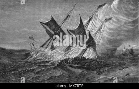 . Inglese: "in fuga da ardente nave', una illustrazione dalla perdita del Kent East Indiaman nel Golfo di Biscaglia dal generale Sir Duncan MacGregor, K.C.B. risalente al 1881. Anonimo 195 fuoriesca dal ardente nave Foto Stock
