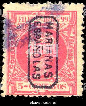 196 Estampilla española de las Islas Marianas 5 cent 1898-99 Foto Stock