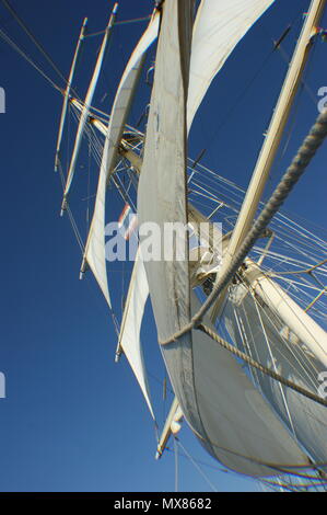 Impressionante windjammer parade nella baia di Kiel. Antivento in pelo sotto la vela. Singolarmente o in uno splendido panorama. Foto Stock