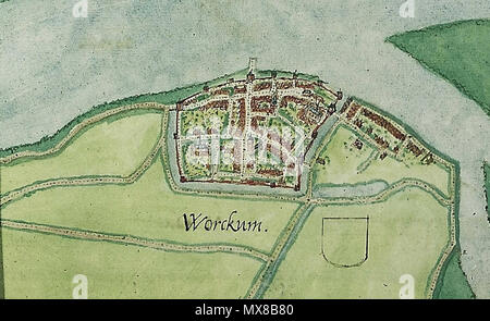 . Inglese: mappa dettagliata della città Woudrichem da mappe della città di Gorinchem e Woudrichem. Realizzato da Jacob van Deventer 1545 Nederlands: Uitsnede van Woudrichem nel 1545 porta Jacob van Deventer . 29 ottobre 2013, 11:19:17. Jan van Deventer 161 mappa dettagliata Woudrichem 1545 (Van Deventer) Foto Stock