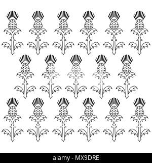 Giorno di indipendenza della Scozia. 24 giugno. Concetto di una festività nazionale. Ornamento di fiori di un thistle. In bianco e nero. Disposizione verticale degli elementi Illustrazione Vettoriale