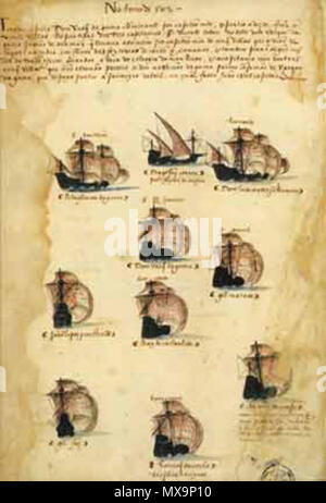 . Inglese: rappresentazione del primo squadrone (led da Vasco da Gama) della quarta India portoghese Armada (1502) dal Livro das Armadas (Academia de Ciencias de Lisboa) . circa 1568. Sconosciuto 234 Gama squadrone di 1502 Armada (Livro das Armadas) Foto Stock