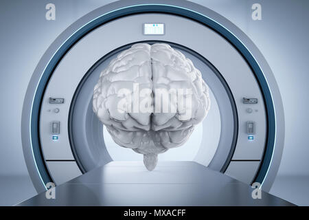 3D rendering cervello umano con MRI scan macchina Foto Stock