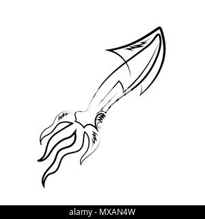 Calamari europea isolata. Carino con frutti di mare. Animale sotto l'acqua. Il Mostro Marino Foto Stock