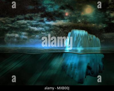 Pittura surreale. Iceberg, cielo stellato. Foto Stock