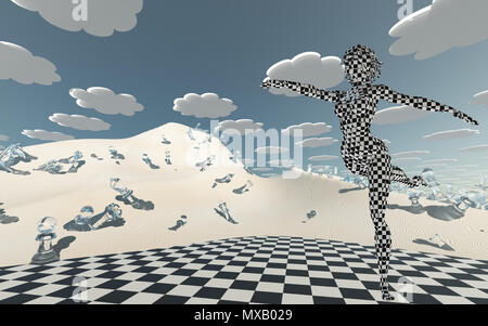 Scacchiera ballerino coperto nel deserto a scacchiera Foto Stock
