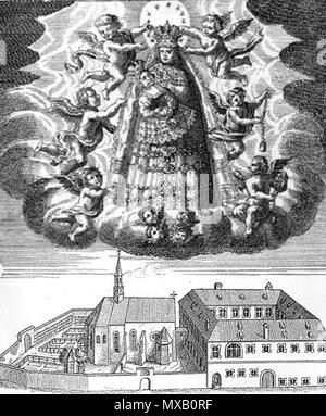. Deutsch: Historischer Stich des Augustinerklosters Ingolstadt mit dem Bild der Schuttermutter . circa 1690. Sconosciuto 343 Kloster ob der Schutter (17. Jahrhundert) Foto Stock