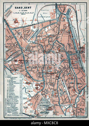 . Inglese: Mappa di Gand da Wagner e Debes, 1904 . Il 16 luglio 2012. Wagner e Debes, 1904 393 Mappa di Gand da Wagner e Debes, 1904 Foto Stock