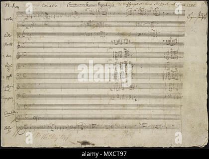 . Inglese: la pagina di apertura del manoscritto autografo di Mozart del Concerto per pianoforte n. 21, K. 467, in Mozart la grafia. 9 marzo 1785. Wolfgang Amadeus Mozart (1756-1791) nomi alternativi Joannes Crisostomo Wolfgangus Theophilus Mozart, Johannes Crisostomo Wolfgangus Theophilus Mozart, Johannes Crisostomo Wolfgang Gottlieb Mozart, Johannes Crisostomo Wolfgangus Theophil Mozart, Wolfgango Amadeo Mozart Wolfgang Amadè Mozart Wolfgang Amade Mozart Wolfgang Gottlieb Mozart Descrizione Il compositore austriaco Data di nascita e morte 27 Gennaio 1756 5 dicembre 1791 Luogo di nascita Foto Stock