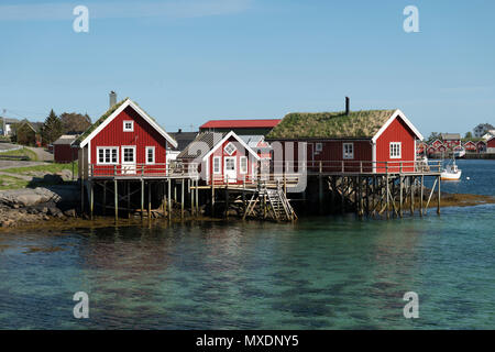 Rorbu camping nelle Isole Lofoten in Norvegia. Foto Stock