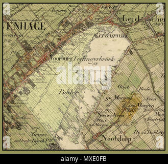 . Nederlands: De Tedingerbroekpolder tussen Den Haag en Delft nel 1850 (deel van een kaart van Zuid-Holland). Dit gebied è momenteel sterk verstedelijkt en dicht bevolkt. Inglese: Il Polder Tedingerbroek tra L Aia e Delft nel 1850 (parte di una mappa della provincia di South Holland, Paesi Bassi). Questa zona è ora completamente urbanizzate e densamente popolate. 1850. Enderlein, H.J., Schuurman, J. 441 Paesi Bassi, Tedingerbroekpolder (1) Foto Stock