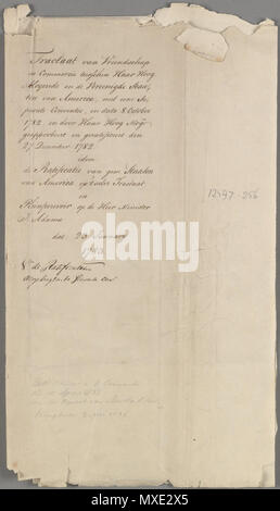 . Nederlands: Akte van traktaat van vriendschap en commercie met een separare conventie te 's-Gravenhage gesloten tussen de Staten-Generaal en de Verenigde Staten van Amerika. Met bijlagen 1780, 1782. 8 oktober 1782 . 24 marzo 2014, 11:38:54. Nationaal Archief, Staten Generaal 447 NL-HaNA 1.01.02 12597.256un 01 Vriendschapsverdrag met de Verenigde Staten Foto Stock