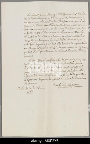 . Nederlands: Akte van traktaat van vriendschap en commercie met een separare conventie te 's-Gravenhage gesloten tussen de Staten-Generaal en de Verenigde Staten van Amerika. Met bijlagen 1780, 1782. 8 oktober 1782 . 24 marzo 2014, 11:38:57. Nationaal Archief, Staten Generaal 447 NL-HaNA 1.01.02 12597.256un 04 Vriendschapsverdrag met de Verenigde Staten Foto Stock