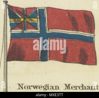 . Inglese: mercantile norvegese. Johnson nuovo grafico di emblemi nazionali, 1868.jpg Johnson nuovo grafico di emblemi nazionali. La stampa mostra le bandiere dei vari paesi, quelle percorse da navi e il 'Signals per piloti." nell'angolo in alto a sinistra è il 'degli Stati Uniti 37-stella bandiera, nell'angolo in alto a destra è il "Royal Standard del Regno Unito Gran Bretagna & Irlanda'; nell'angolo in basso a sinistra è il "russo" Standard e nell'angolo in basso a destra è il 'Standard francese." Il flag su questo foglio differiscono leggermente da quelli su di un altro foglio numerato 4 [top left] e 5 [alto a destra]. 1868. Foto Stock