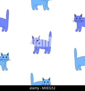Serie di divertenti gatti blu e azzurro isolato con sfondo bianco. Vettore illustrazione perfetta per i bambini. Illustrazione Vettoriale