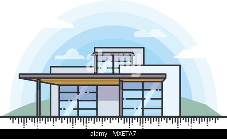 Illustrazione Vettoriale di paesaggio con privato casa moderna per immobili e proprietà. Illustrazione Vettoriale