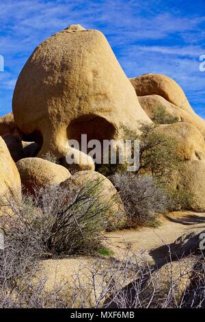 Cranio Rock formazione geologica nel Parco nazionale di Joshua Tree Foto Stock