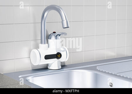 Elettrica immediata di acqua calda nel riscaldatore interno cucina, rendering 3D Foto Stock