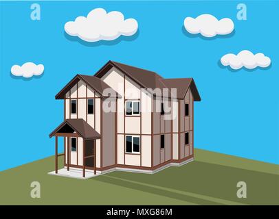 Esterno della casa. Illustrazione Vettoriale. Un edificio moderno. La facciata della casa con porte e finestre Illustrazione Vettoriale